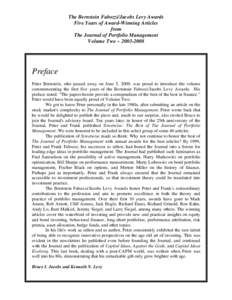 The Bernstein Fabozzi/Jacobs Levy Awards Five Years of Award-Winning Articles from The Journal of Portfolio Management Volume Two ~ 