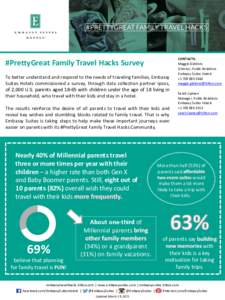#PrettyGreat Family Travel Hacks Survey To better understand and respond to the needs of traveling families, Embassy Suites Hotels commissioned a survey, through data collection partner Ipsos, of 2,000 U.S. parents aged 