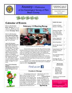 Ancestry—Publication  Celebrating 51 years of service to our patrons  of the Genealogical Society of Palm