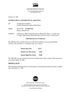 United States Department of Agriculture Farm and Foreign Agricultural Services Risk Management Agency October 19, 1999 INFORMATIONAL MEMORANDUM: R&D[removed]