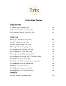 Private Dining Wine List SPARKLING WINE NV Roederer Estate, Anderson Valley $42