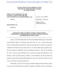 Case: 2:14-cv[removed]PCE-NMK Doc #: 54 Filed: [removed]Page: 1 of 3 PAGEID #: 1714  IN THE UNITED STATES DISTRICT COURT FOR THE SOUTHERN DISTRICT OF OHIO EASTERN DIVISION