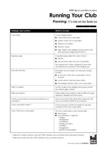 NSW Sport and Recreation  Running Your Club Planning: Content inclusions Strategic plan section