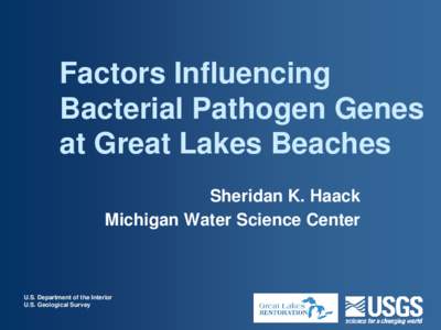Factors Influencing Bacterial Pathogen Genes at Great Lakes Beaches Sheridan K. Haack Michigan Water Science Center