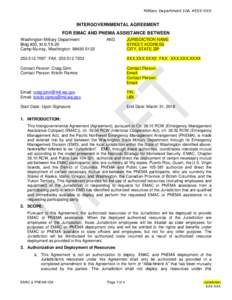 Military Department IGA #EXX-XXX  INTERGOVERNMENTAL AGREEMENT FOR EMAC AND PNEMA ASSISTANCE BETWEEN Washington Military Department Bldg #20, M.S.TA-20