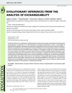 SPECIAL SECTION doi:evoEVOLUTIONARY INFERENCES FROM THE ANALYSIS OF EXCHANGEABILITY Andrew P. Hendry,1,2,∗ Renaud Kaeuffer,1,∗ Erika Crispo,3 Catherine L. Peichel,4 and Daniel I. Bolnick5