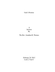 God’s Promise  A Sermon By The Rev. Jonathan R. Thomas