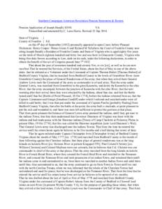 Southern Campaigns American Revolution Pension Statements & Rosters Pension Application of Joseph Hundly S5581 VA Transcribed and annotated by C. Leon Harris. Revised 22 Sep[removed]State of Virginia }
