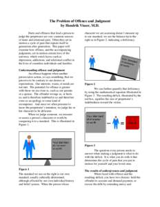 The Problem of Offence and Judgment by Hendrik Visser, M.D. Hurts and offences that lead a person to judge the perpetrator are very common sources of inner and relational pain. Often they set in motion a cycle of pain th