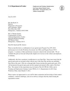 U.S. Department of Labor  Employment and Training Administration Sam Nunn Atlanta Federal Center Room 6M12 - 61 Forsyth Street, S.W. Atlanta, Georgia 30303