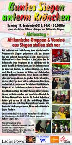 Buntes Siegen unterm Krönchen Samstag 19. September 2015, Uhr open-air, Alfred-Fißmer-Anlage, am Rathaus in Siegen  Aktionstag 