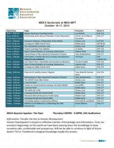 MEEA Sectionals at MEA-MFT October 16-17, 2014 Date/Time Thurs 8:00 am Thurs 8:00 am *Four hour session