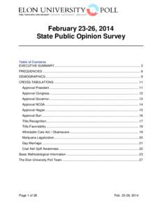 http://www.elon.edu/elonpoll• facebook.com/elonpoll • @elonpoll  February 23-26, 2014 State Public Opinion Survey  Table of Contents