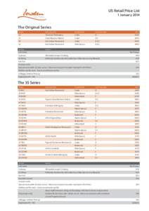 US Retail Price List  1 January 2014 The Original Series Model
