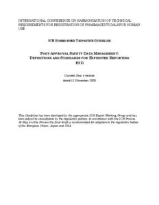 INTERNATIONAL CONFERENCE ON HARMONISATION OF TECHNICAL REQUIREMENTS FOR REGISTRATION OF PHARMACEUTICALS FOR HUMAN USE ICH HARMONISED TRIPARTITE GUIDELINE