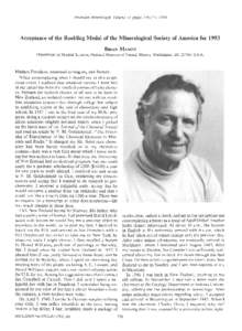 American Mineralogist, Volume 79, pages 770-77I, 1994  Acceptanceof the Roebling Medal of the Mineralogical Society of America for 1993 Bnran M^q.soN Department of Mineral Sciences,National Museum of Natural History, Was