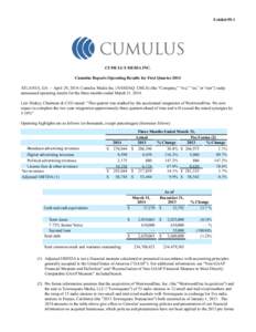 Exhibit 99.1    CUMULUS MEDIA INC. Cumulus Reports Operating Results for First Quarter 2014