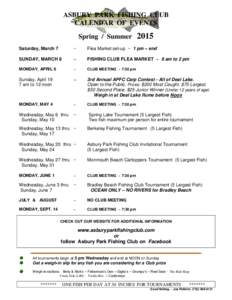 ASBURY PARK FISHING CLUB CALENDAR OF EVENTS Spring / Summer 2015