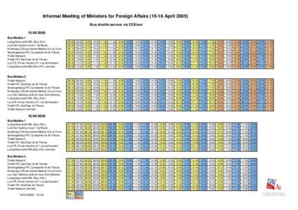 Informal Meeting of Ministers for Foreign AffairsAprilBus shuttle service via CCKiemBus Médias 1 Luxbg/Gare arrêt KBL (Bus AVL): Lux/Ctre Hamilius Quai 7 bd Royal: