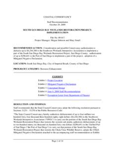 COASTAL CONSERVANCY Staff Recommendation October 29, 2009 SOUTH SAN DIEGO BAY WETLANDS RESTORATION PROJECT: IMPLEMENTATION File No[removed]