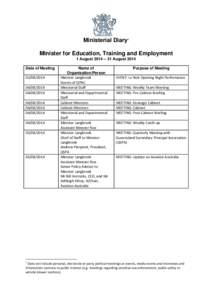 Ministerial Diary: Minister for Education, Training and Employment