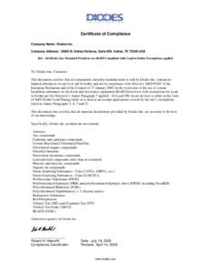 Certificate of RoHS Compliance by Exemption R3