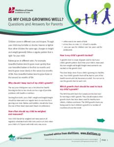 IS MY CHILD GROWING WELL? Questions and Answers for Parents Children come in different sizes and shapes. Though your child may be taller or shorter, heavier or lighter than other children the same age, changes in height