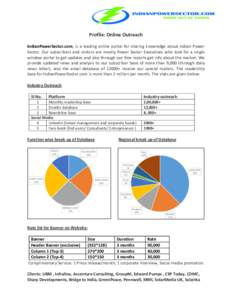 Profile: Online Outreach IndianPowerSector.com, is a leading online portal for sharing knowledge about Indian Power Sector. Our subscribers and visitors are mostly Power Sector Executives who look for a single window por