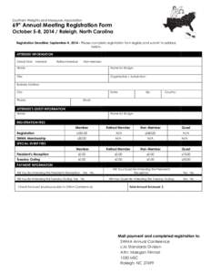 Southern Weights and Measures Association  69th Annual Meeting Registration Form October 5-8, [removed]Raleigh, North Carolina Registration Deadline: September 4, [removed]Please complete registration form legibly and submit