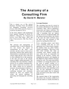 The Anatomy of a Consulting Firm By David H. Maister This is chapter two of The Advice Business: Essential Tools and Models for Managing Consulting (Pearson