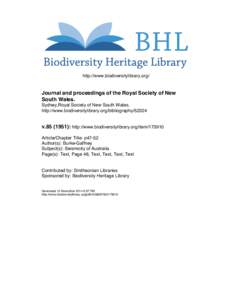 http://www.biodiversitylibrary.org/  Journal and proceedings of the Royal Society of New South Wales. Sydney,Royal Society of New South Wales. http://www.biodiversitylibrary.org/bibliography/52324
