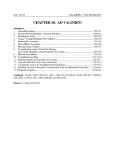 OAC 710:10  OKLAHOMA TAX COMMISSION CHAPTER 10. AD VALOREM Subchapter