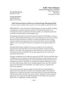 Microsoft Word - IURC Decision Limits Cost Recovery on Duke Energy Edwardsport Plant