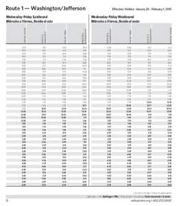 Route 1 — Washington/Jefferson  Effective/ Validez: January 28 - February 1, 2015 Route 1 — Washington/Jefferson