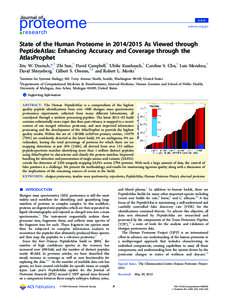 Article pubs.acs.org/jpr State of the Human Proteome inAs Viewed through PeptideAtlas: Enhancing Accuracy and Coverage through the AtlasProphet