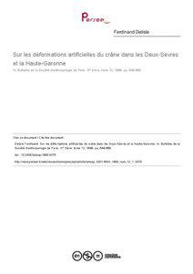 Ferdinand Delisle  Sur les déformations artificielles du crâne dans les Deux-Sèvres