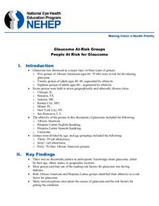 Summary Topline Report 19: Glaucoma At-Risk Groups – People At Risk for Glaucoma