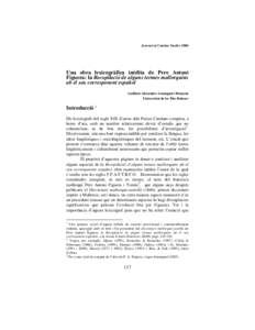 Journal of Catalan Studies[removed]Una obra lexicogràfica inèdita de Pere Antoni