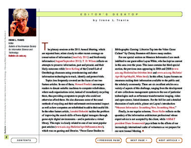 E D I T O R ’ S  Bulletin of the American Society for Information Science and Technology – February/March 2012 – Volume 38, Number 3 b y