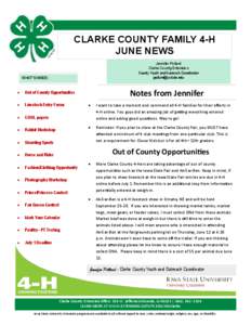 CLARKE COUNTY FAMILY 4-H JUNE NEWS Jennifer Pollard