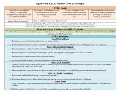 Together for Kids & Families Goals & Strategies TFKF Goals Early care and education in Nebraska is high quality, developmentally appropriate and accessible to all children.