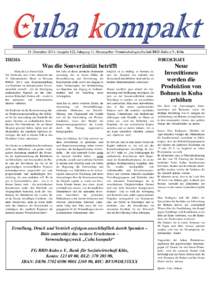 15. Dezember 2014, Ausgabe 122, Jahrgang 11, Herausgeber: Freundschaftsgesellschaft BRD-Kuba e.V., Köln  THEMA WIRTSCHAFT