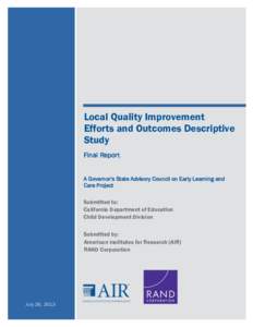 Local Quality Improvement Efforts and Outcomes Final Report - Child Development (CA Dept of Education)
