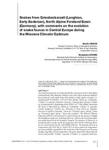 Snakes from Griesbeckerzell (Langhian, Early Badenian), North Alpine Foreland Basin (Germany), with comments on the evolution of snake faunas in Central Europe during the Miocene Climatic Optimum Martin IVANOV