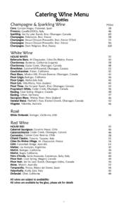 Catering Wine Menu  Bottles Champagne & Sparkling Wine  Cava, Cordon Negro, Freixenet, Spain