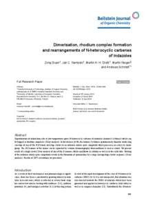 Dimerisation, rhodium complex formation and rearrangements of N-heterocyclic carbenes of indazoles