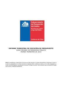 INFORME TRIMESTRAL DE EJECUCIÓN DE PRESUPUESTO PLAN COMUNAL DE SEGURIDAD PÚBLICA PRIMER TRIMESTRE DE 2018 Glosa 8: Trimestralmente, la Subsecretaría de Prevención del Delito informará a la Comisión Especial Mixta d