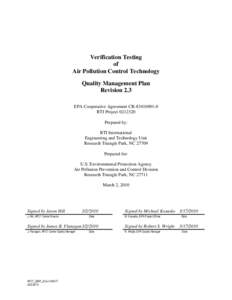 Verification Testing of Air Pollution Control Technology Quality Management Plan Revision 2.3 March 2010