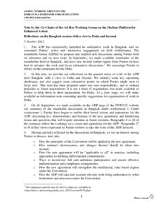 AD HOC WORKING GROUP ON THE DURBAN PLATFORM FOR ENHANCED ACTION ADP[removed]InformalNote Note by the Co-Chairs of the Ad Hoc Working Group on the Durban Platform for Enhanced Action