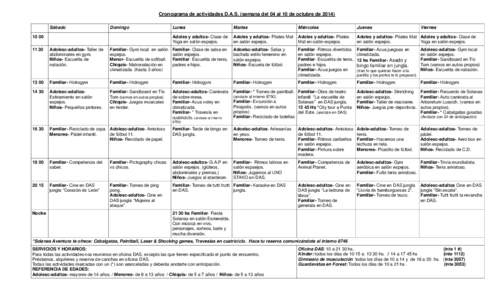 Cronograma de actividades D.A.S. (semana del 04 al 10 de octubre de[removed]Sábado Domingo  Lunes